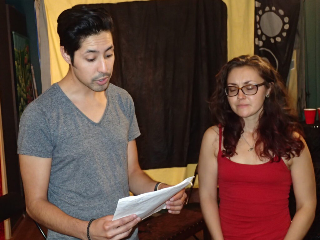 You Too actors Jess Lazkano and Courtney Hartman rehearsing