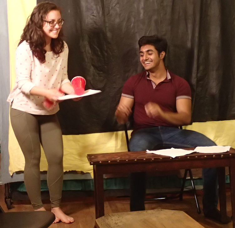 You Too actors Courtney Hartman and Nadeem Anjum rehearsing